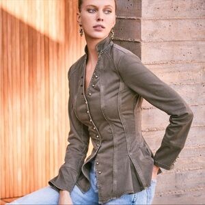 White House Black Market Shaped Peplum Denim Military Jacket